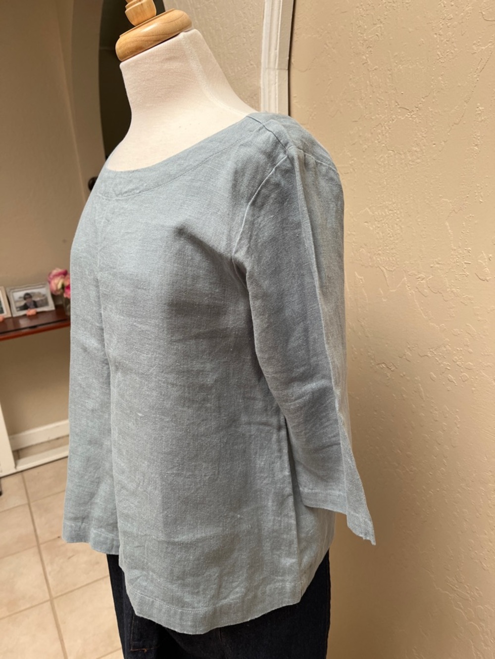 notPERFECTLINEN January Top in Aqua Green Linen, S/M - Picture 2 of 7